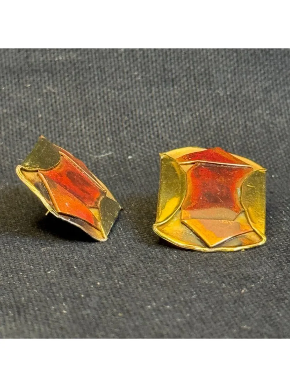 African Express Handmade Enamel & Brass Earrings With Abstract Design